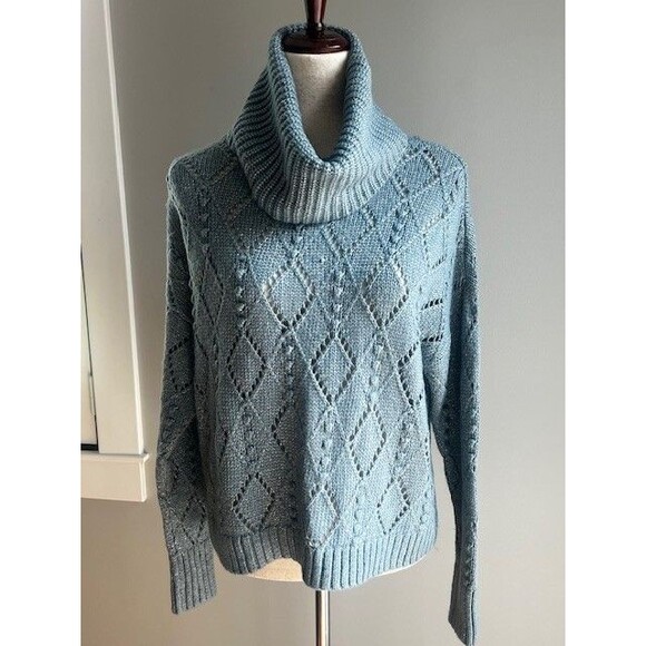 Loft Women's Cropped Cowl Neck Blue Sweater Size Small New With Tags - Picture 1 of 11